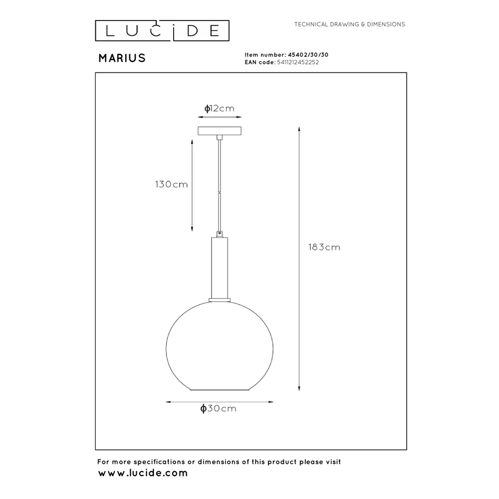 Pendant lamp Marius Ø 30cm black Lucide 5411212452252