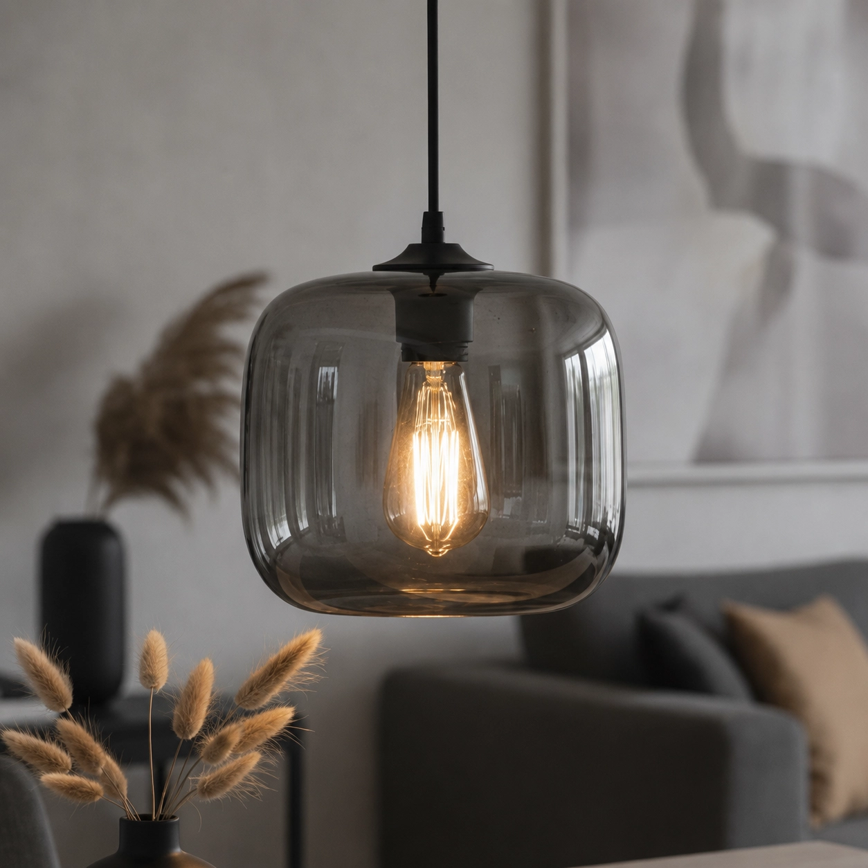Hanging lamp Preston gray glass Ø 24cm