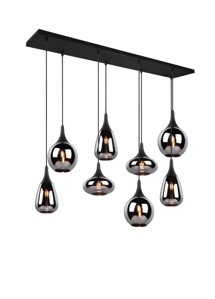 8-light hanging lamp Lumina with smoke glass
