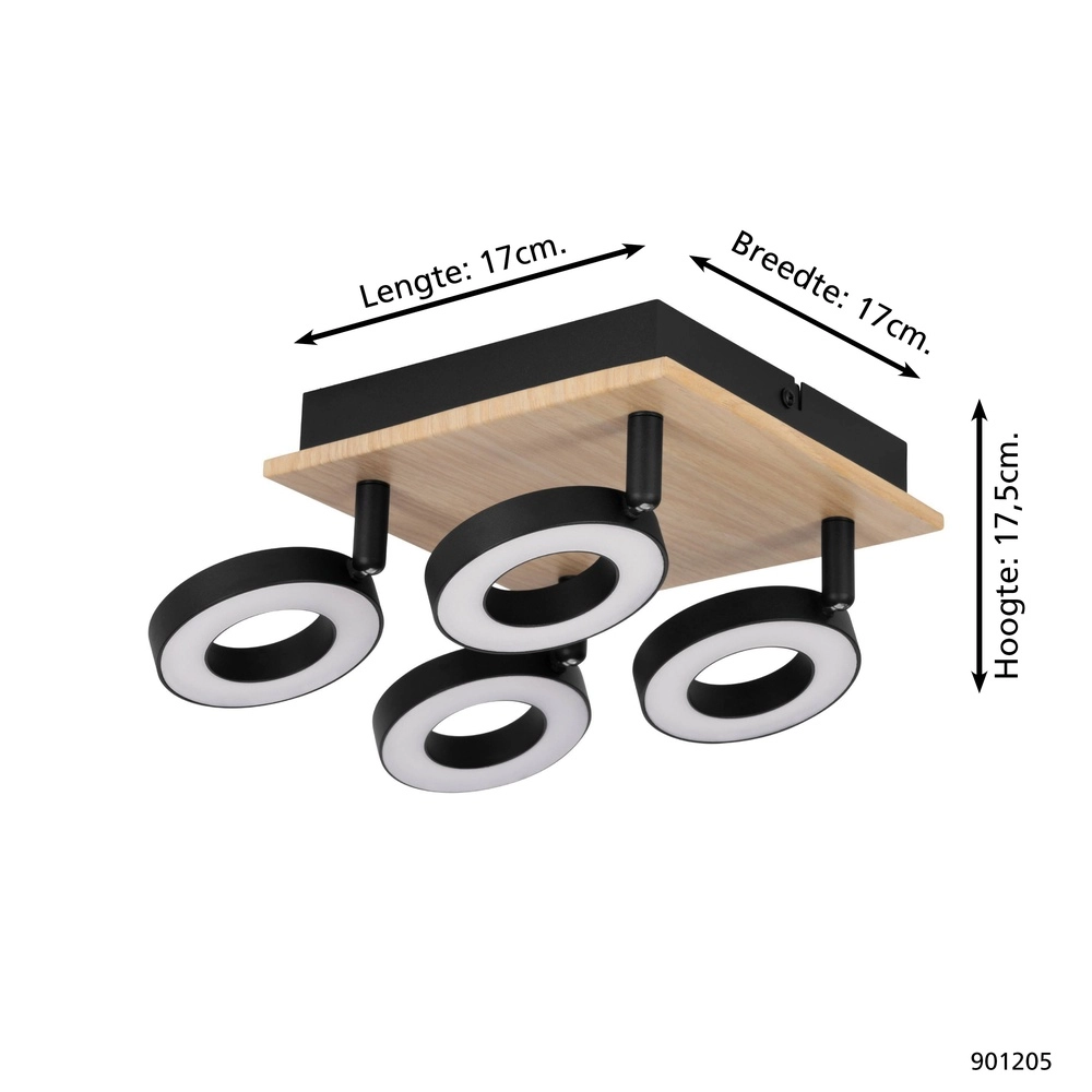 Led ceiling light Rielves 4-light with wood Eglo 9008606313730