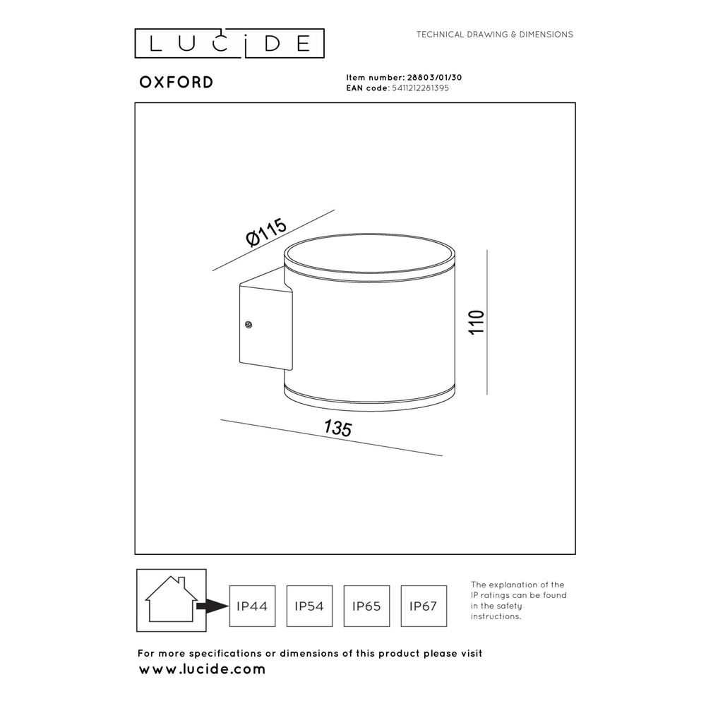 Design wall spot Oxford Up & Down Black Lucide 5411212281395