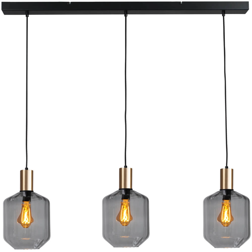3-light hanging lamp - gold - Porto with Jagger smoke glasses