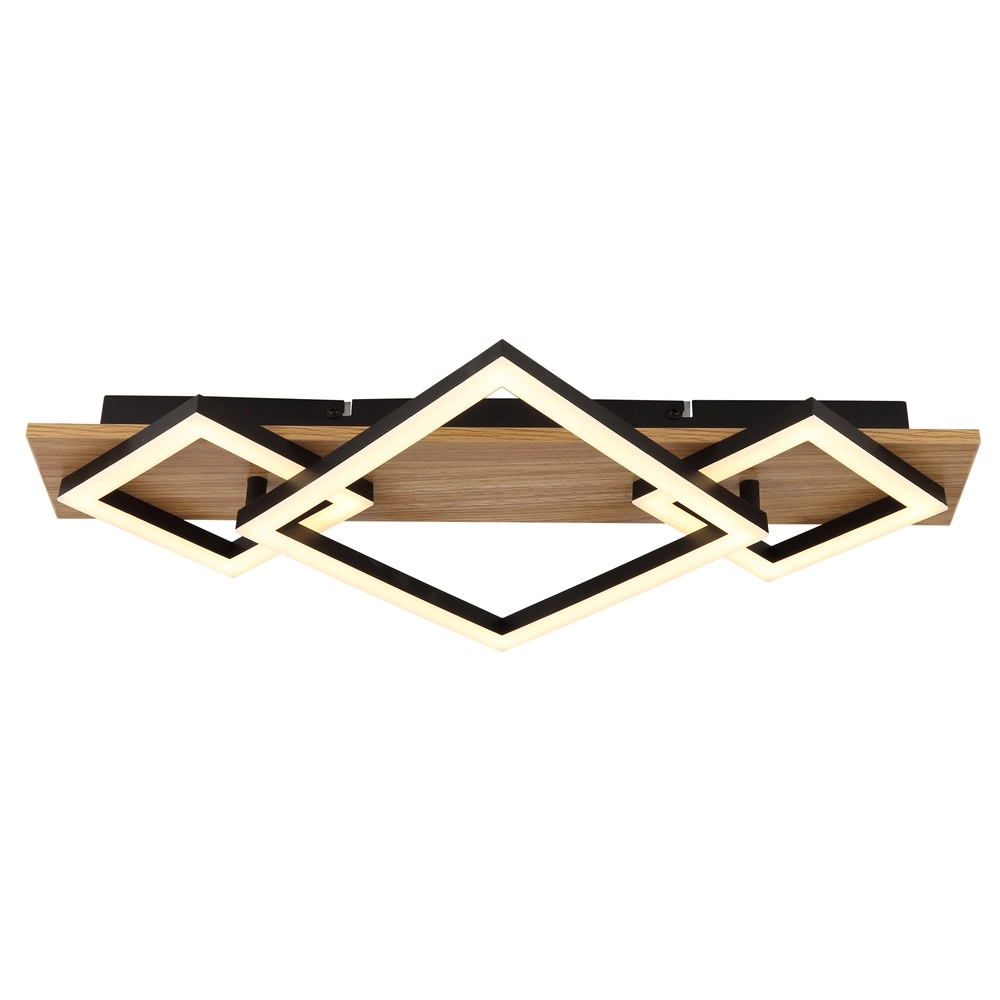 Ceiling lamp Beatrix I 3 squares black with wood Globo 9007371468393
