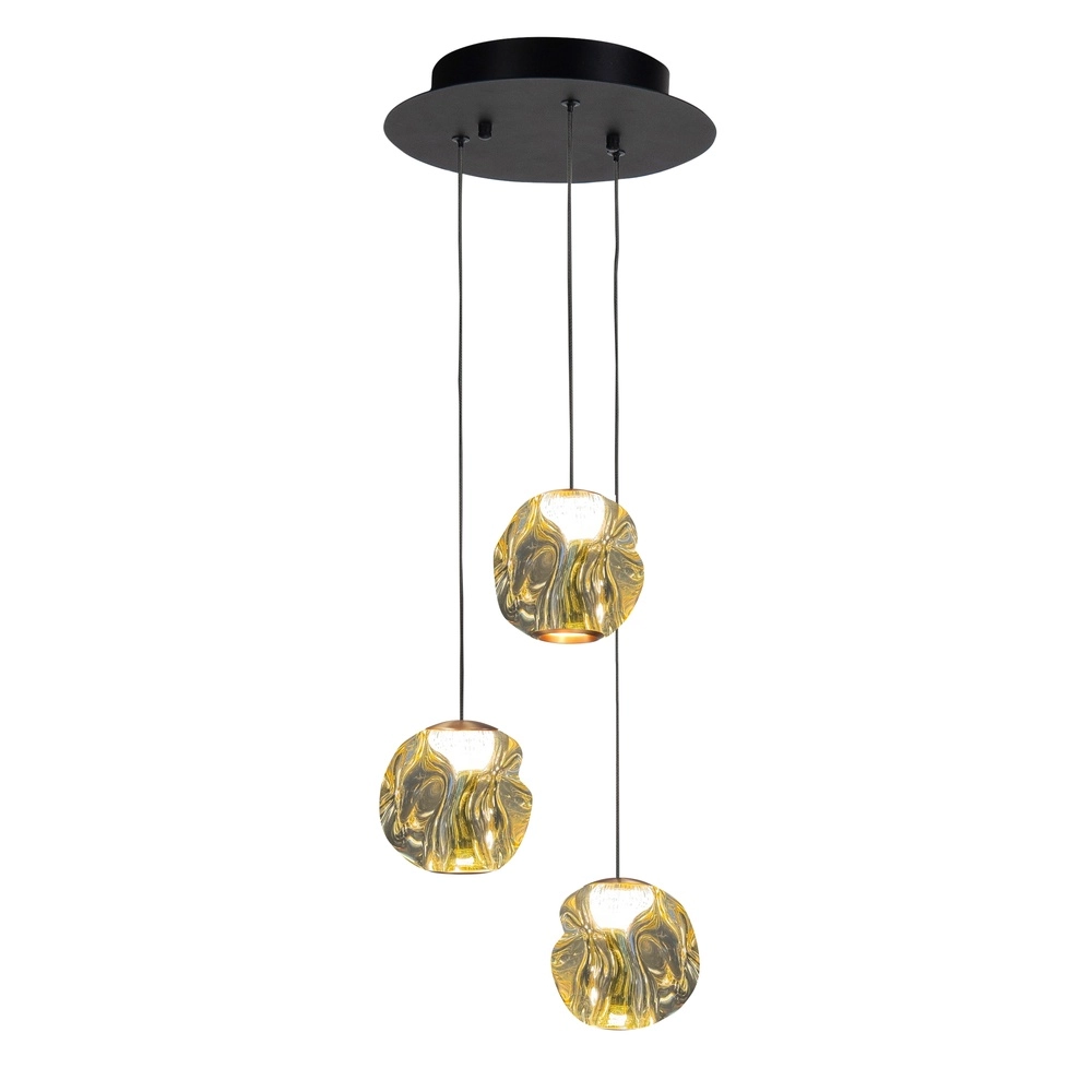 Pendant lamp Melina black with amber glass 3-lights