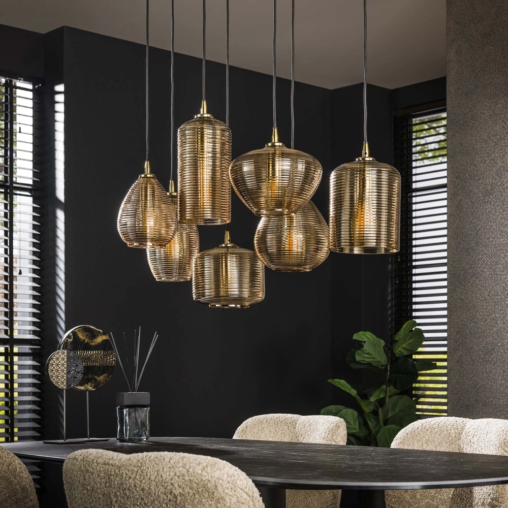 Dining room pendant lamp Stripe 7-light - ribbed glass Lyora 8716803511125