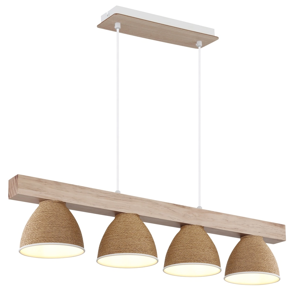 Pendant lamp Lyndon 4-light white with rattan