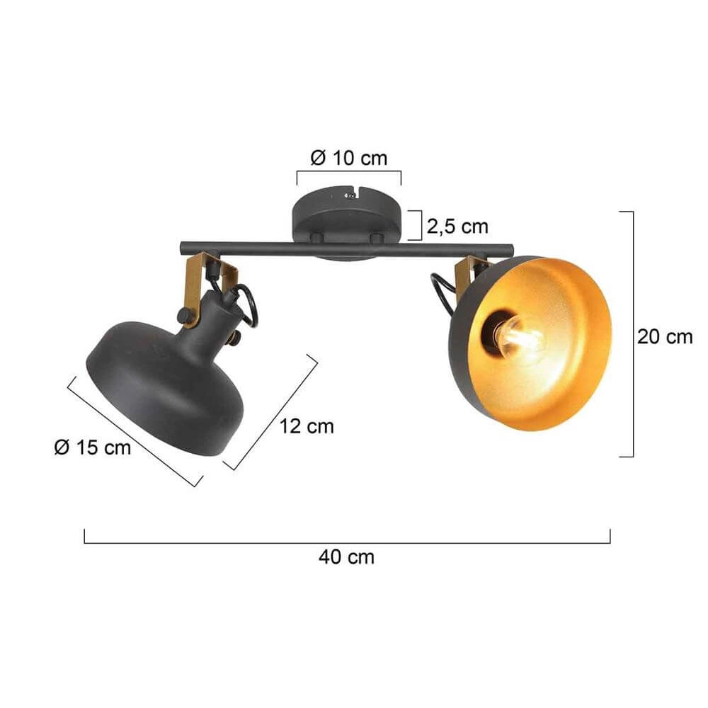 Ceiling lamp Prato black with gold 2-lights Steinhauer 8712746176384
