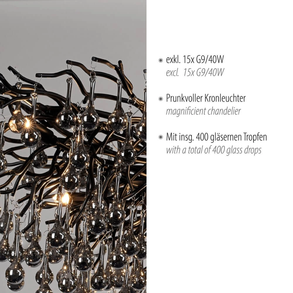 Large chandelier Icicle black Paul Neuhaus 4012248377543