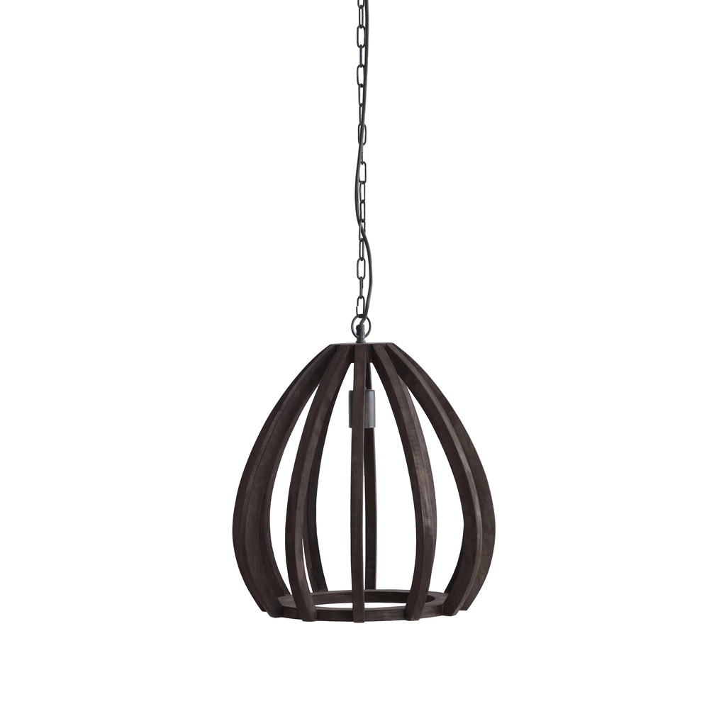 Wooden pendant lamp Barsia Ø 40cm - walnut color