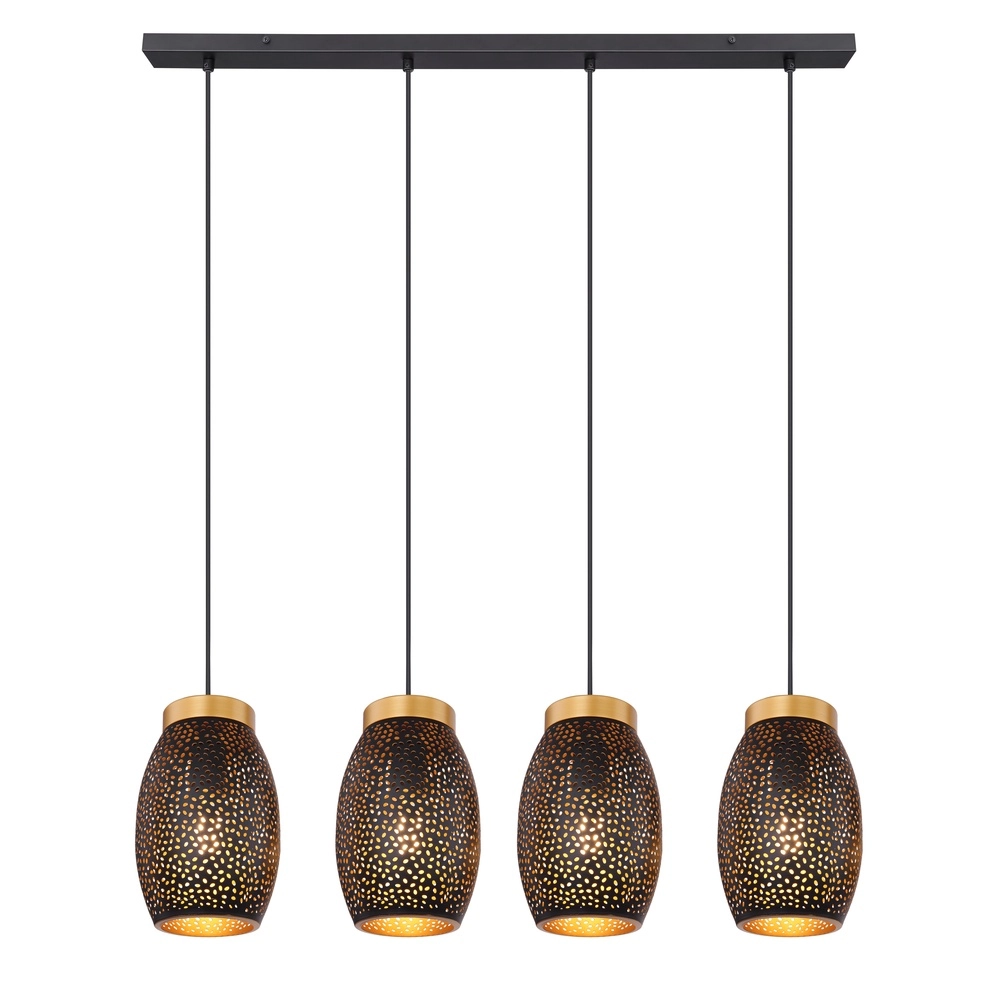 4-light pendant lamp Narri black with gold - small holes Globo 9007371392667