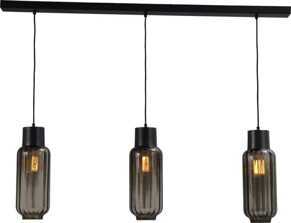 Dining room hanging lamp Lett ll 3-light black with smoke glass
