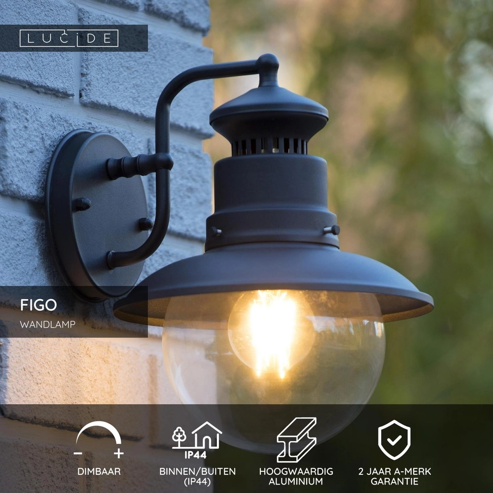 Classic wall lamp Figo Black Lucide 5411212114389
