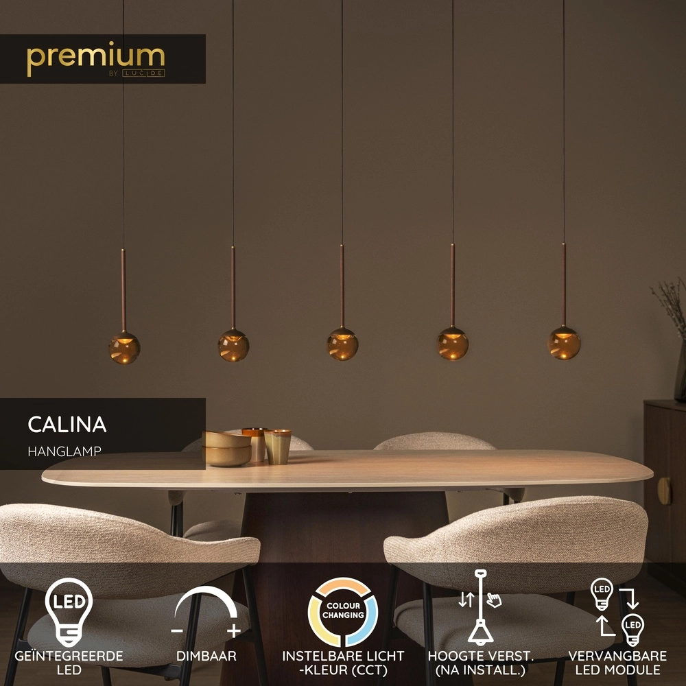 5-light pendant lamp Calina with amber spheres Premium by Lucide 5411212242143