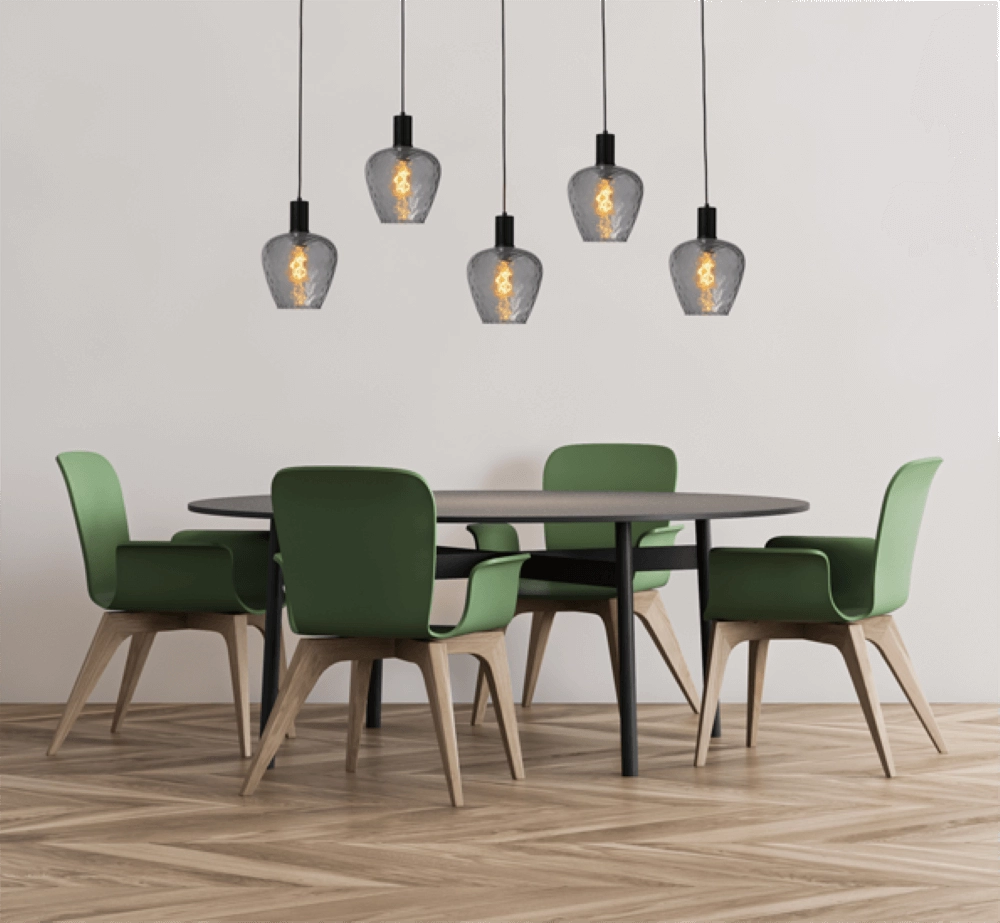 5-light hanging lamp - black - Porto with Diamond smoke glasses Masterlight 8718121270203