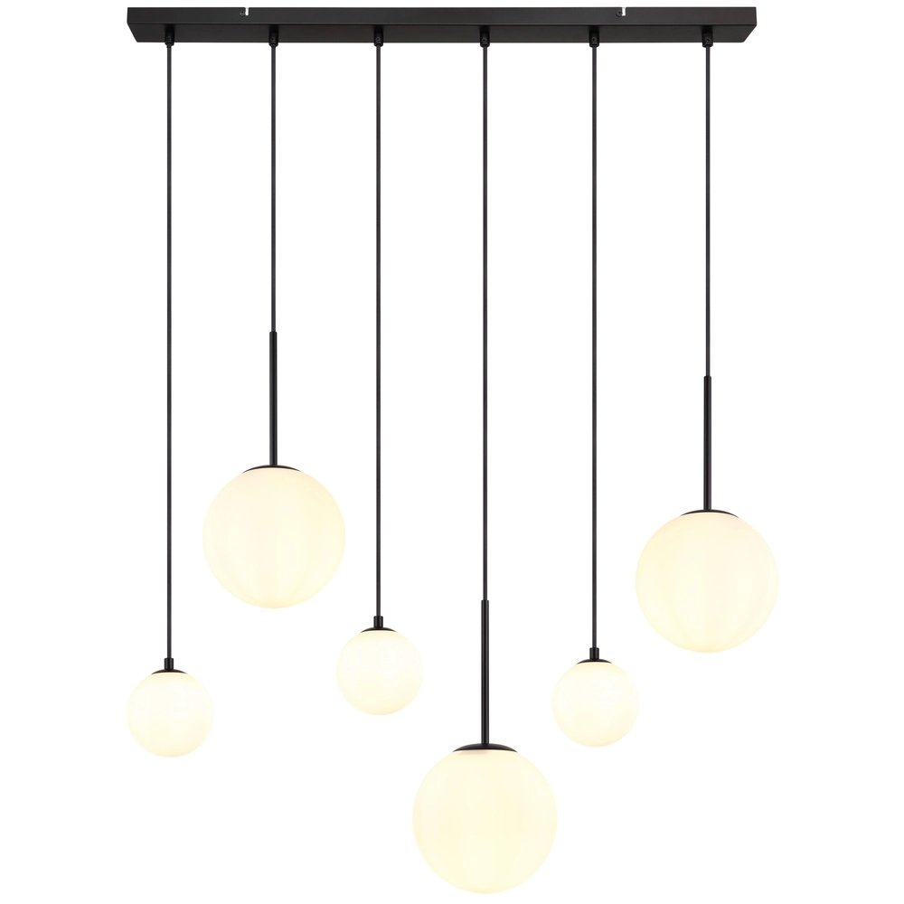 Design pendant lamp Hallie 6-light black with white spheres Globo 9007371448920