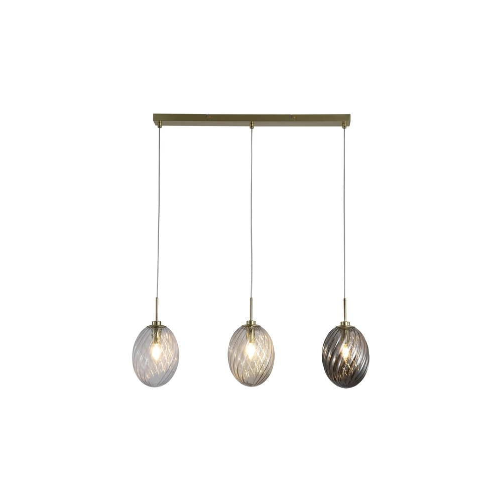 3-light pendant lamp Whirl Straight colored glass