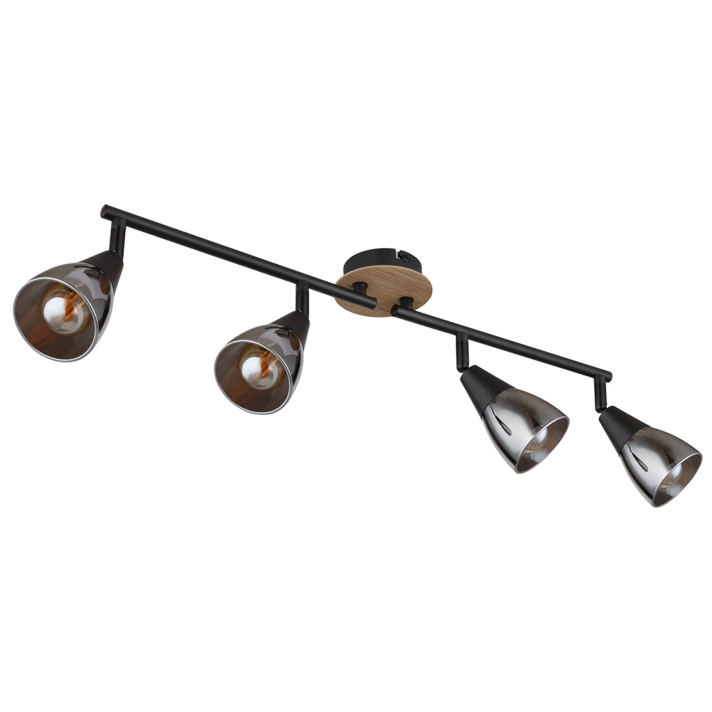 4-light ceiling lamp Mubby black with wood look Globo 9007371451869