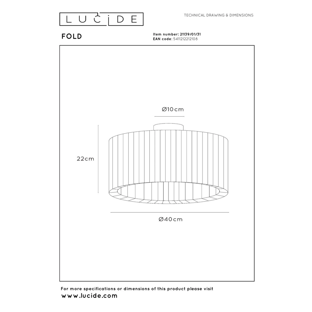 White ceiling lamp Fold Ø 40cm design Lucide 5411212212108