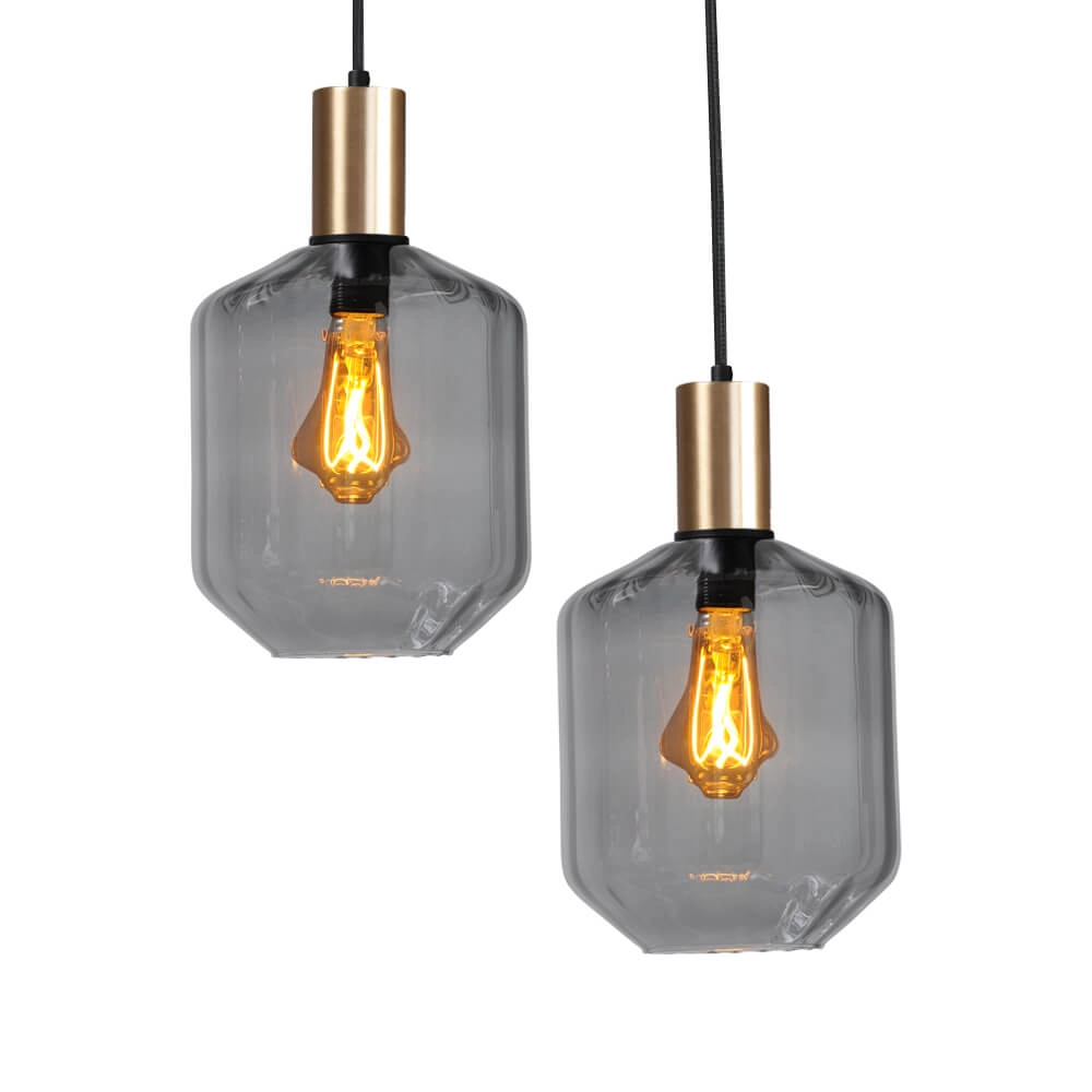 6-light hanging lamp - gold - Porto with Jagger smoke glasses Masterlight 8718121270586