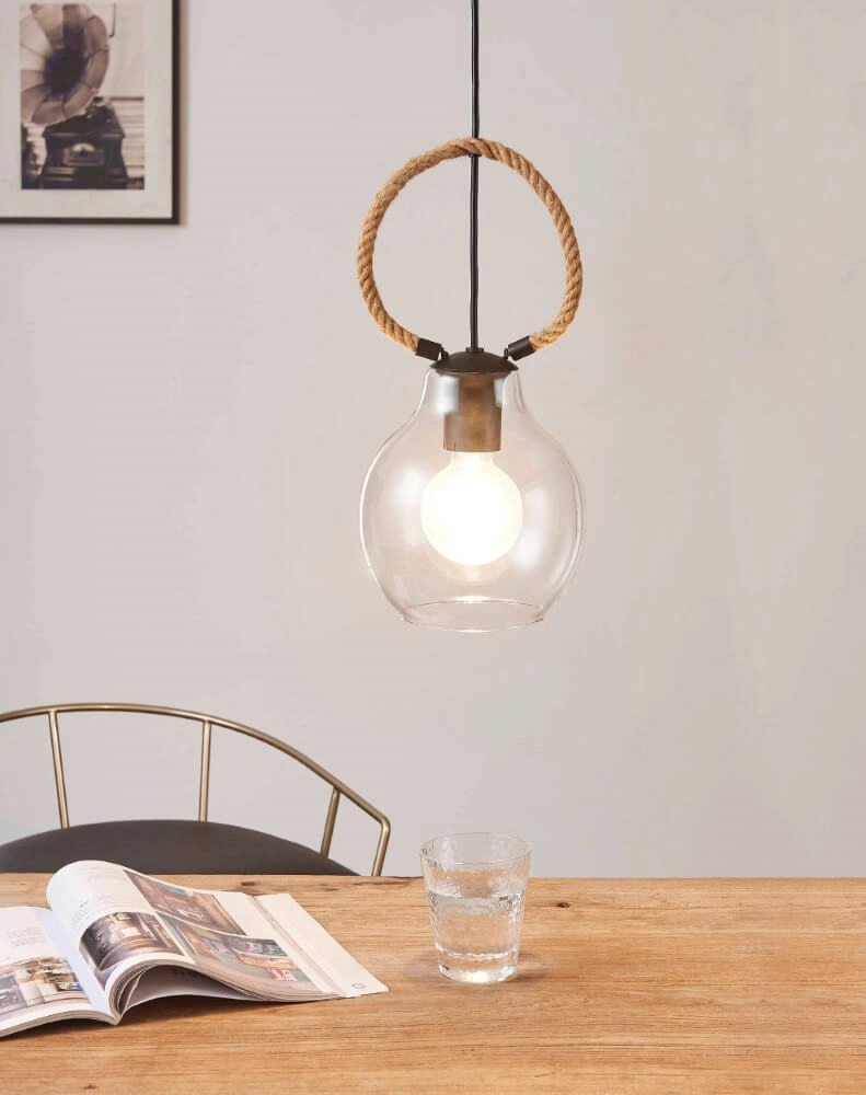 Glass hanging lamp Roding with rope Eglo 9002759436179
