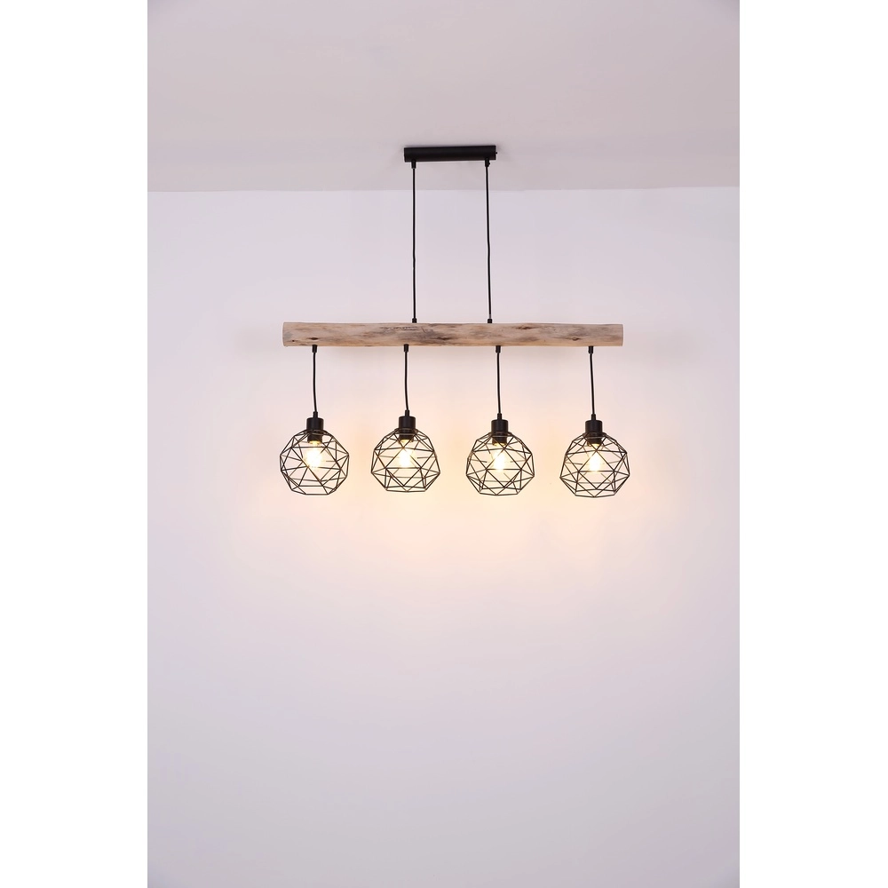 4-light dining table lamp Theodor black with wood Globo 9007371400676