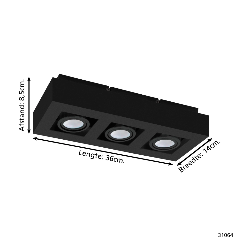 Black surface-mounted spotlight Mendoza 3-light Eglo 9002759310646
