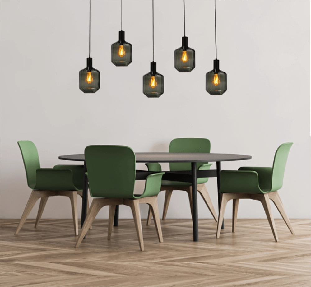 5-light hanging lamp - black - Porto with Jagger green lenses Masterlight 8718121270289