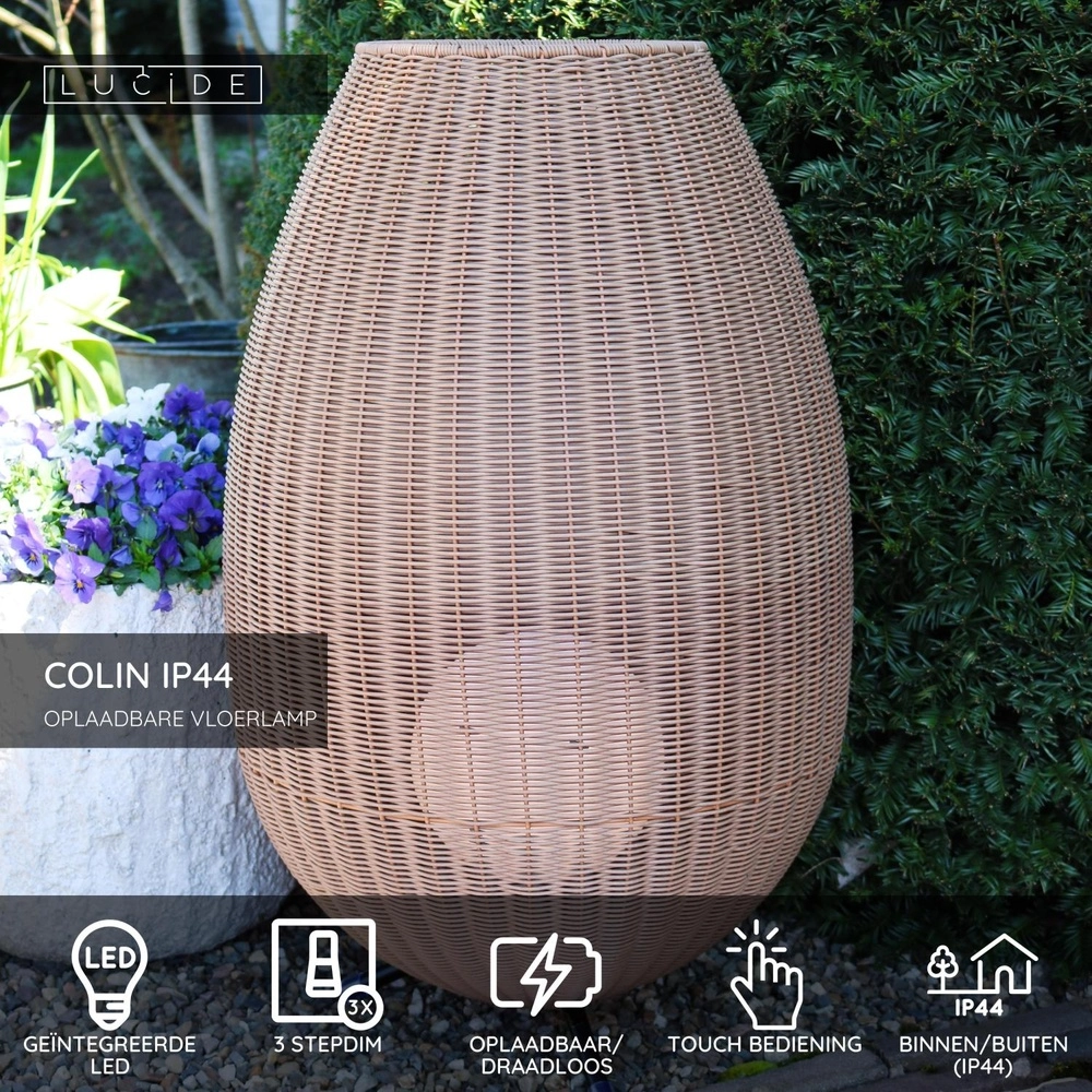 Table lamp Colin Ip44 Rechargeable rattan Lucide 5411212031877