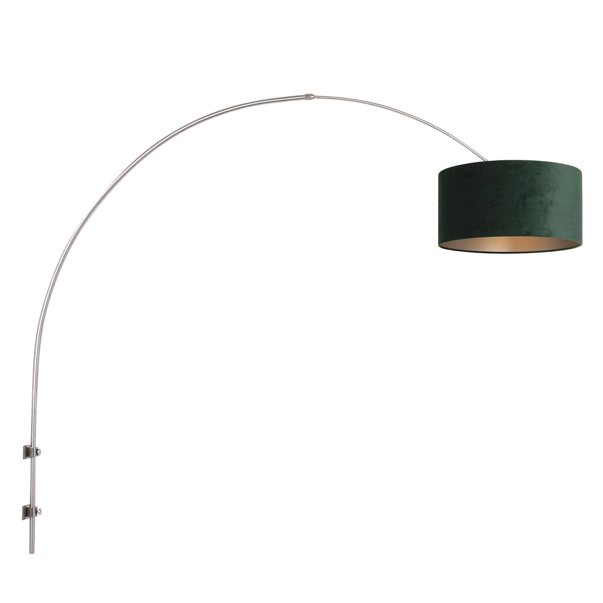 Wall Arc Lamp Sparkled Stainless steel with green velvet shade