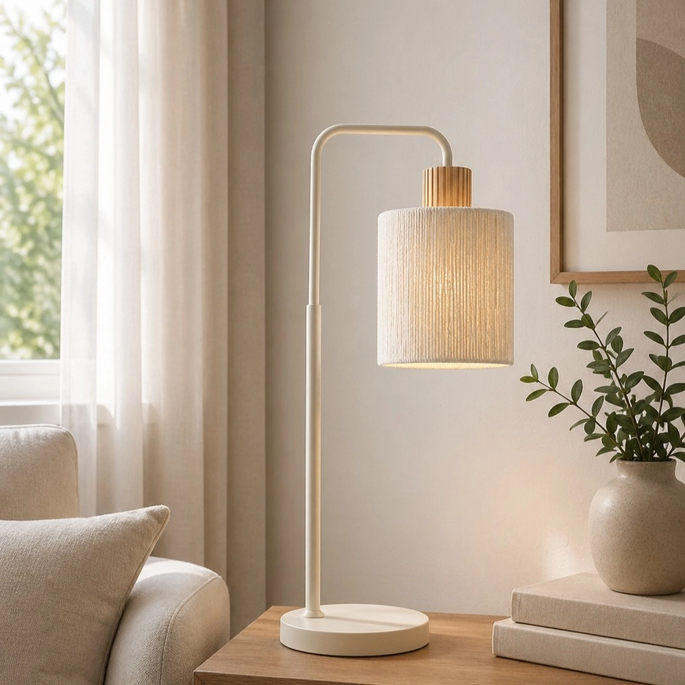 Table lamp Arlo sand brown with wood