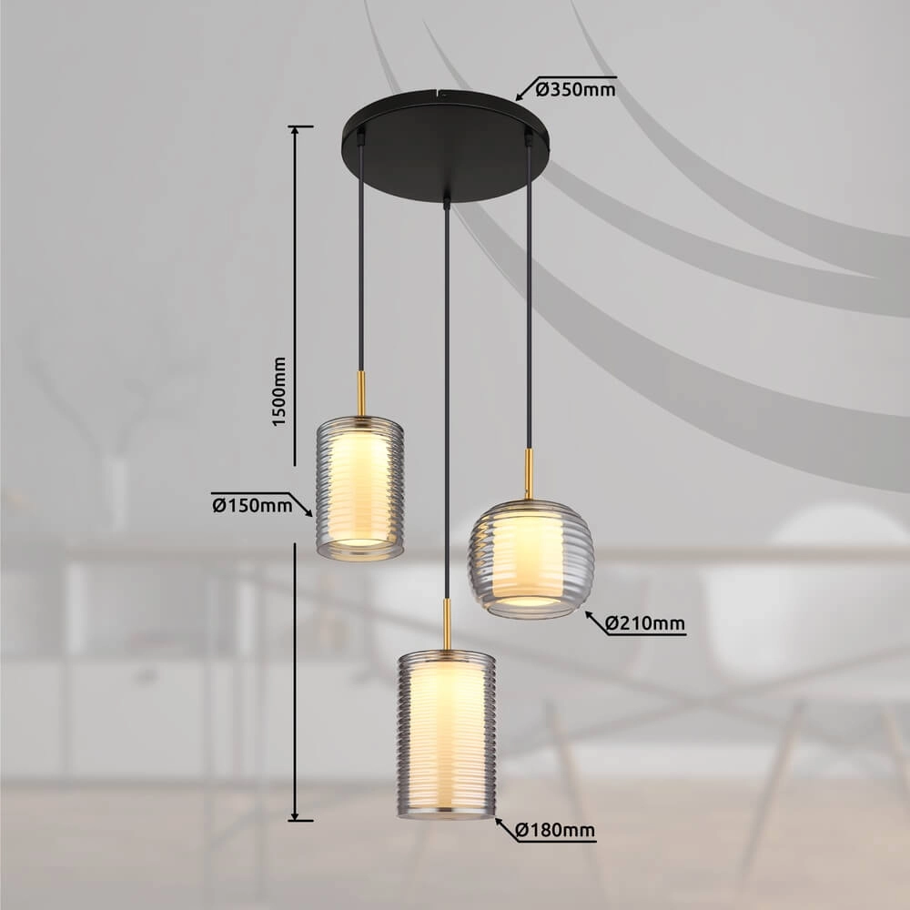 Pendant lamp Lampigna 3-light round Globo 9007371446889