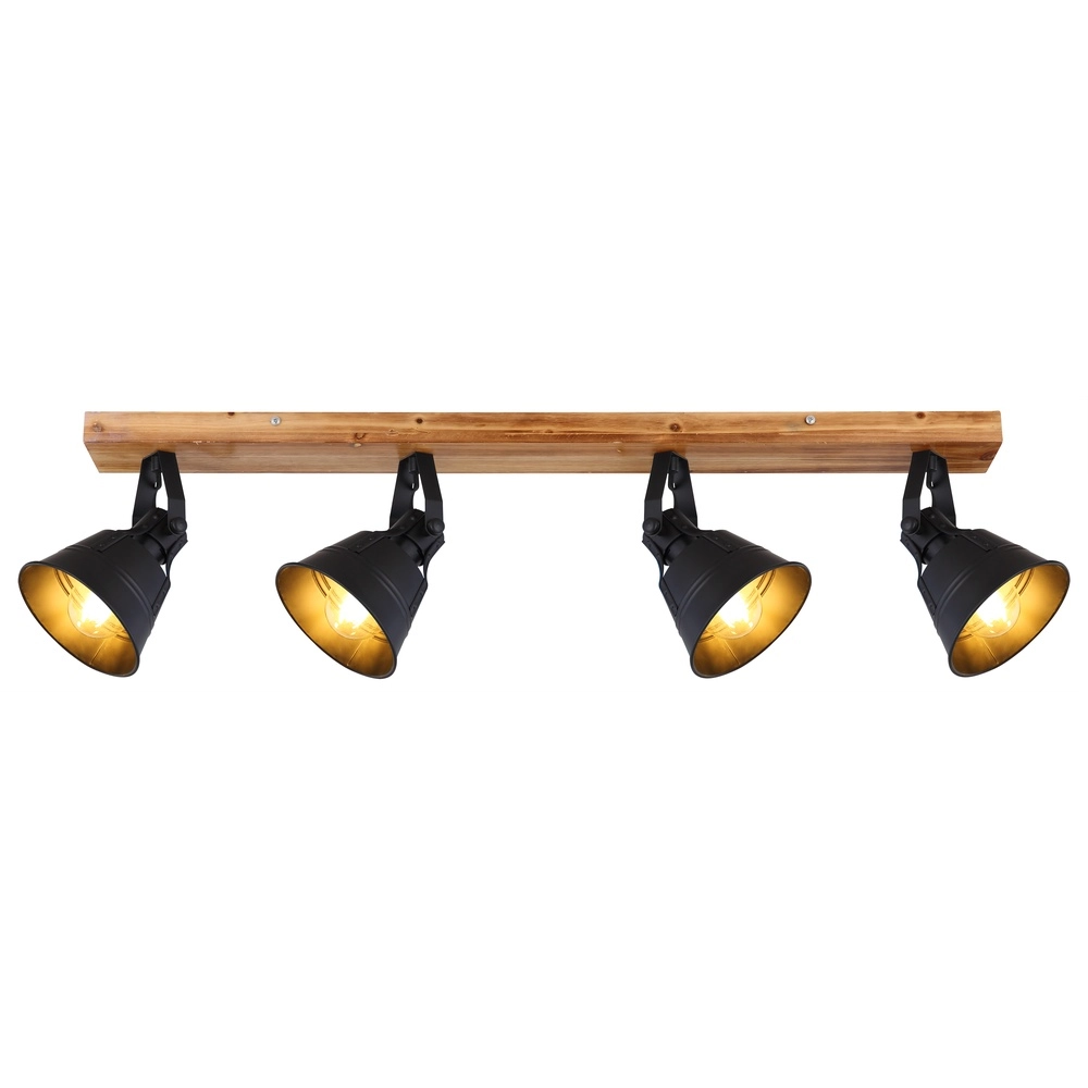 Country ceiling lamp Günther 4-light black with wood Globo 9007371404735