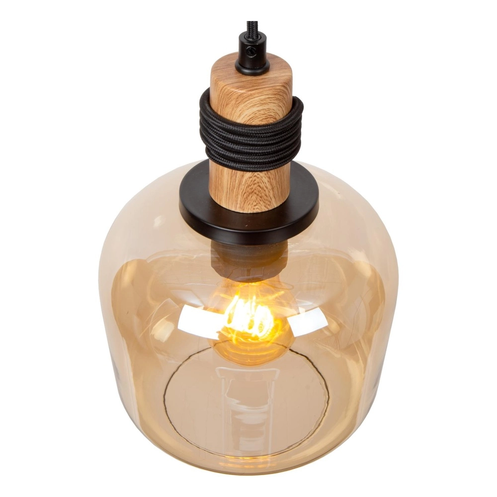 3-light pendant lamp Ilona black with amber glass Lucide 5411212452689