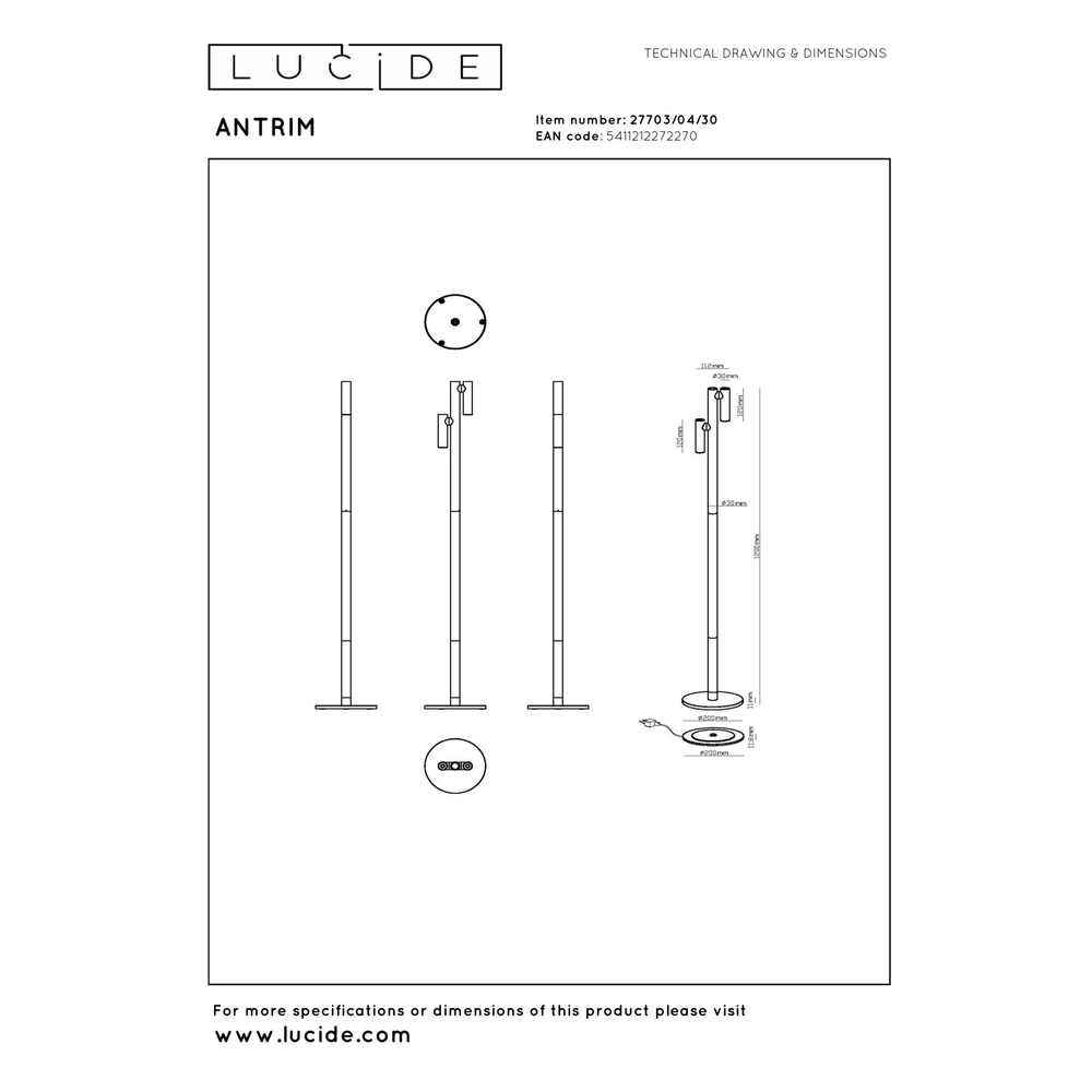 Rechargeable reading lamp Antrim 2-light black IP54 Lucide 5411212272270