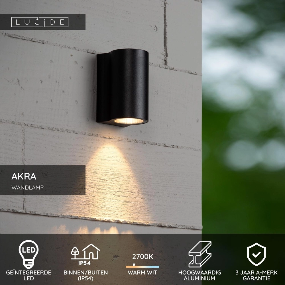 Design wall lamp Akra down black IP54 Lucide 5411212334022
