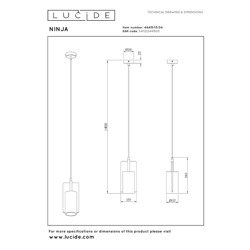 Design pendant lamp Ninja yellow Lucide 5411212441805