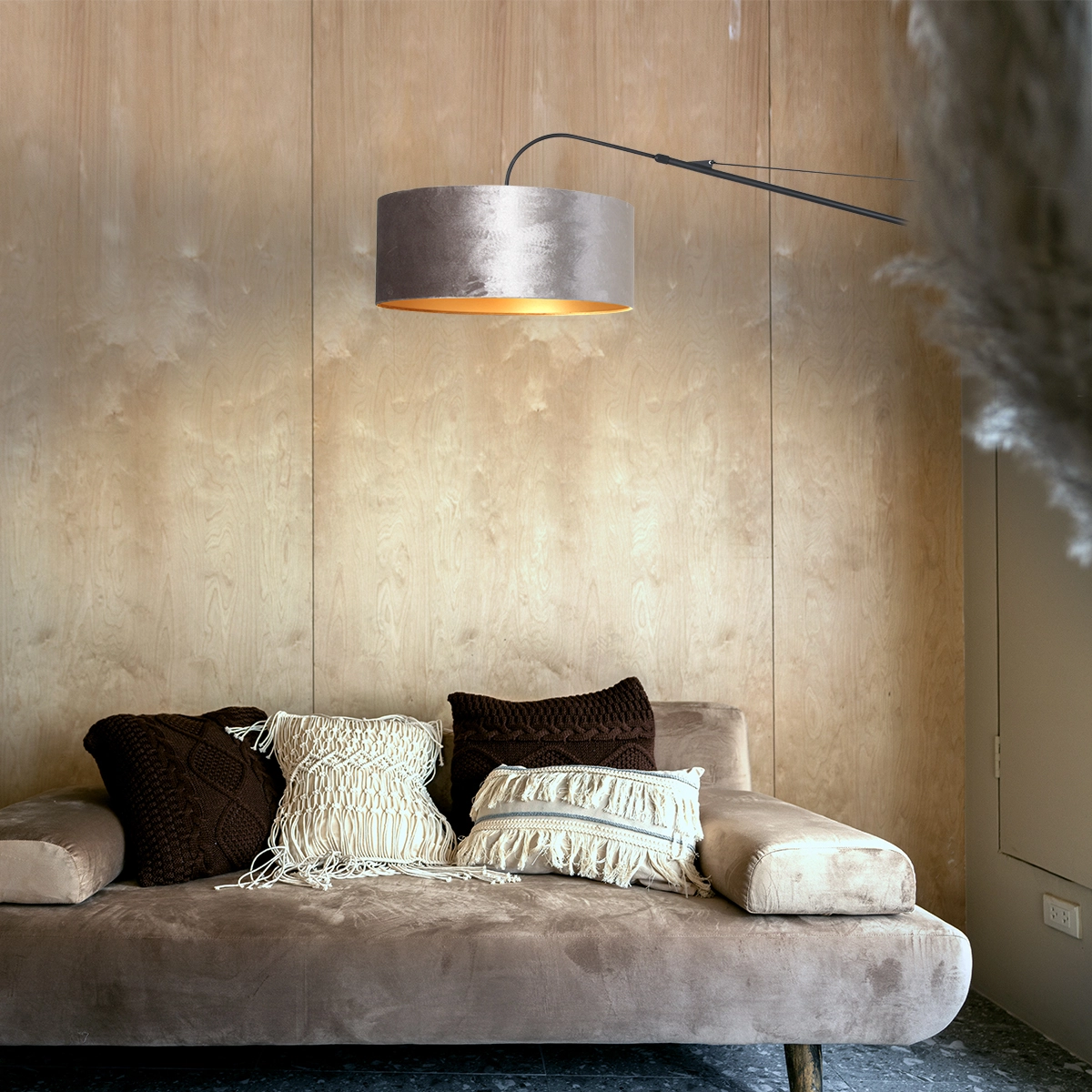 Wall lamp Elegant Classy 50cm black with taupe velvet shade Steinhauer 8712746146042