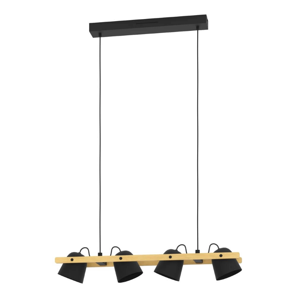 4-light pendant lamp Hornwood-Z black with wood