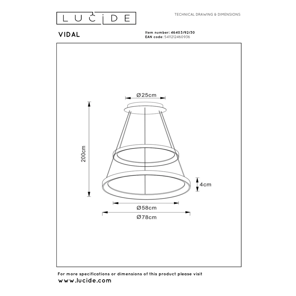 Black pendant lamp Vidal Ø 78cm sleek design Premium by Lucide 5411212460936