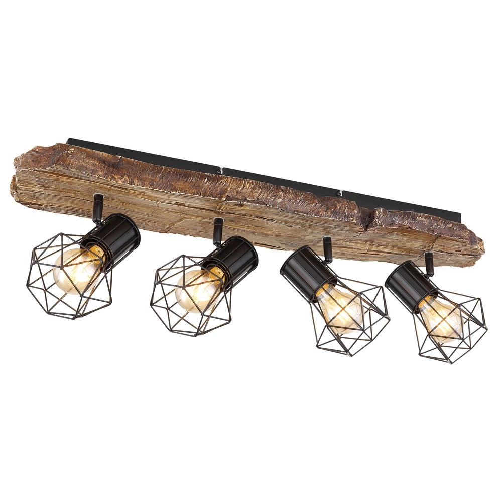 Ceiling lamp Priska 4-light black with wood