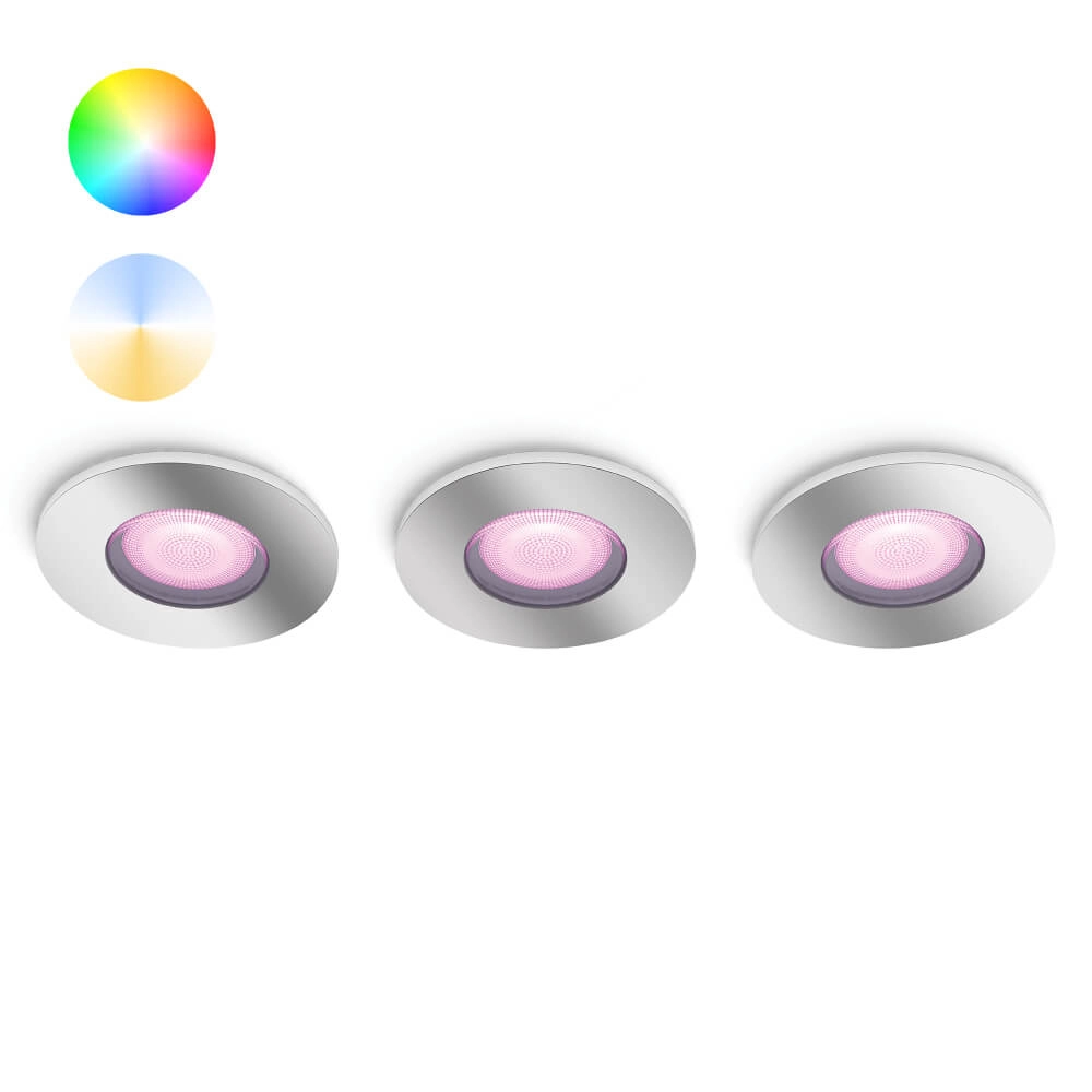 Recessed spotlights Hue Xamento - White and color set of 3 stainless steel spotlights