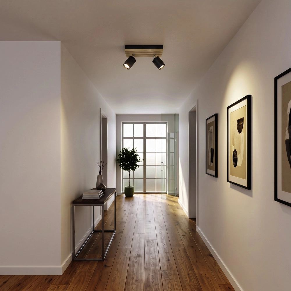 Modern spotlight Cembrano 2-light black with wood Eglo 9008606389056