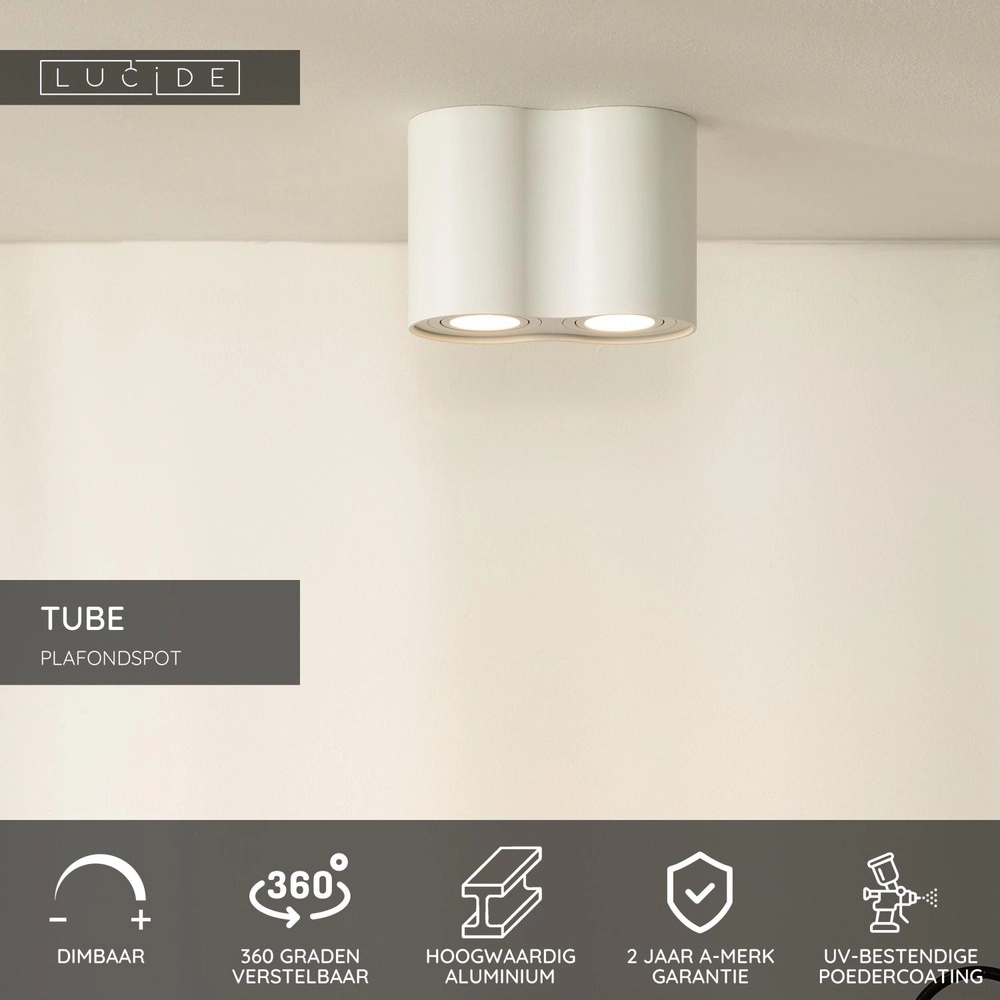 Surface-mounted ceiling spot Tube 2-light white Lucide 5411212220936