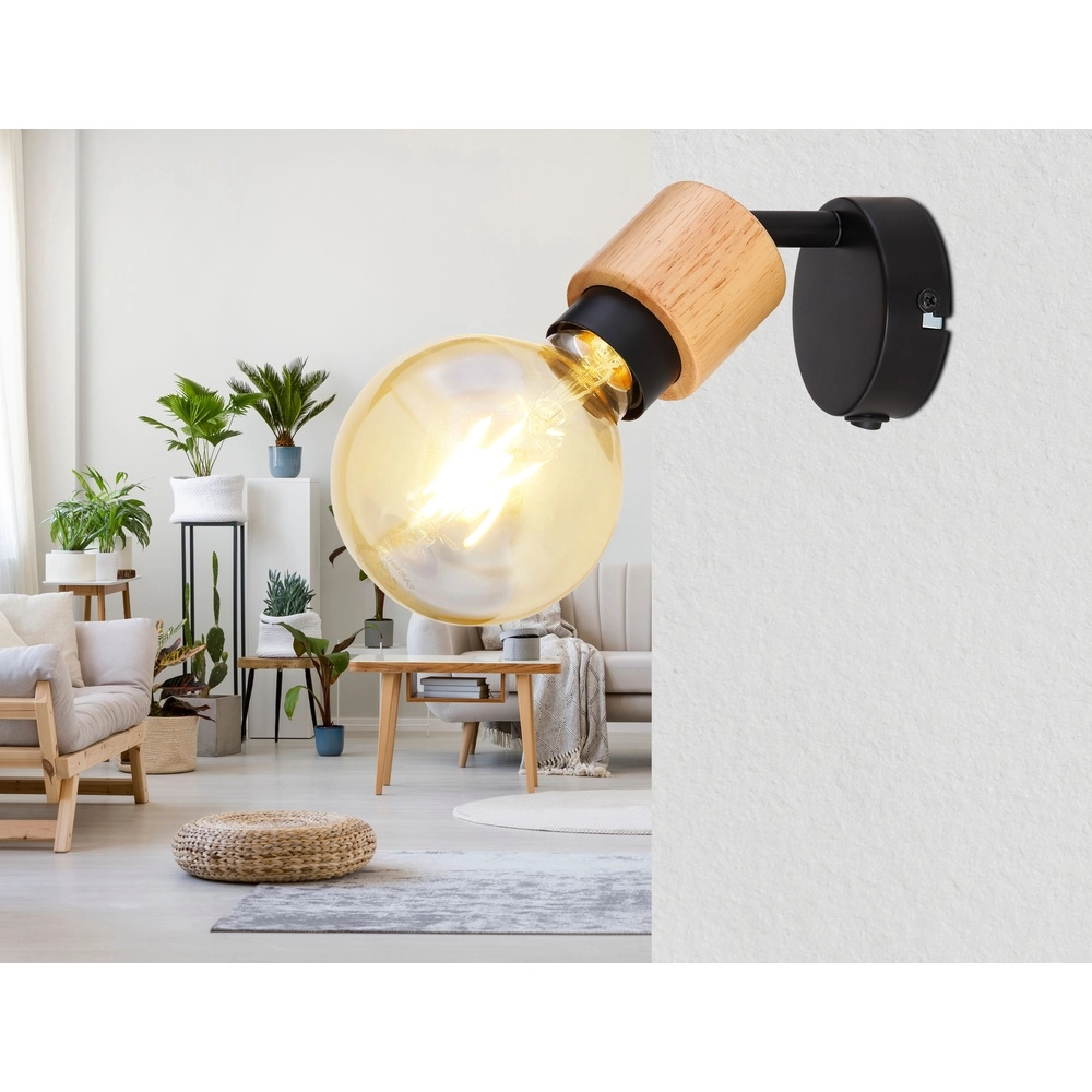 Wall lamp Jorna black with wood Globo 9007371414277