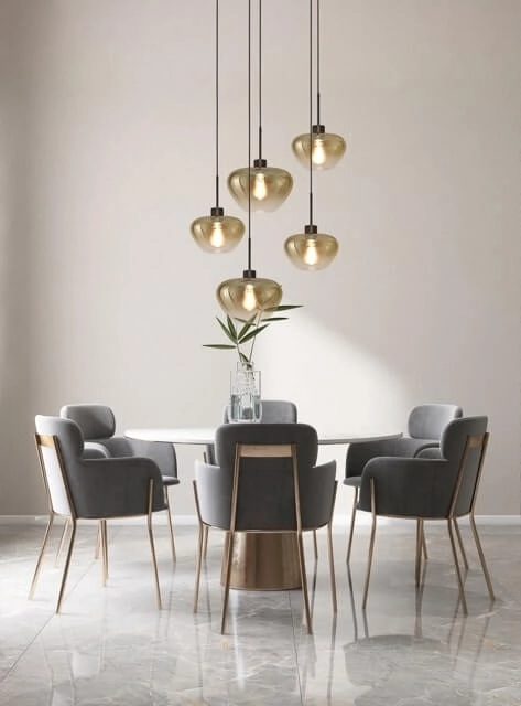 5-light pendant lamp Genua black with 3x gold glass Ø 24cm and 2x Ø 29cm Masterlight 8718121357089