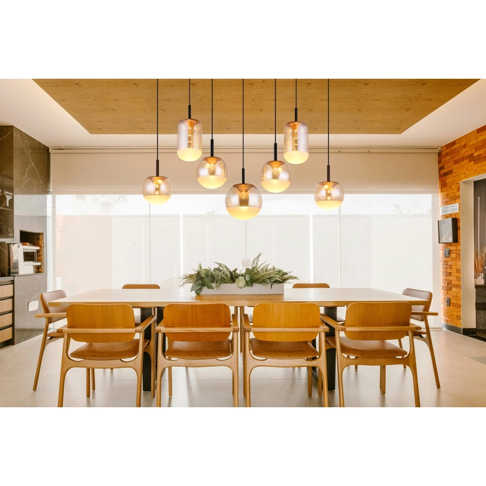 Design pendant lamp Severin 7-light black with amber glass Globo 9007371540945