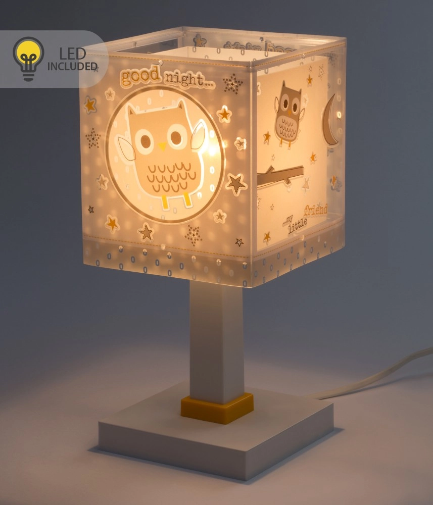 Children's room table lamp Goodnight Owl white with gray Dalber 8420406002477