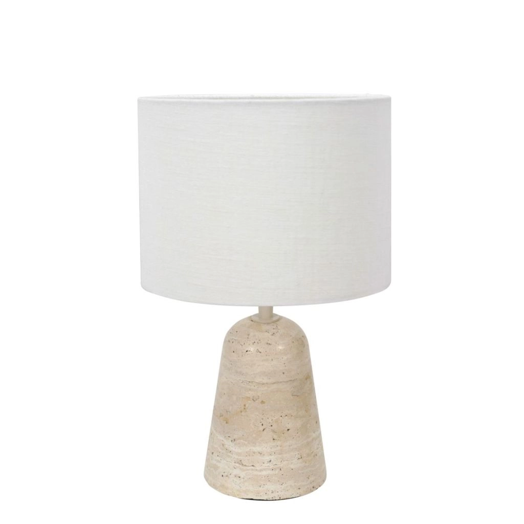 Table lamp stone Travino with white shade Ø20cm