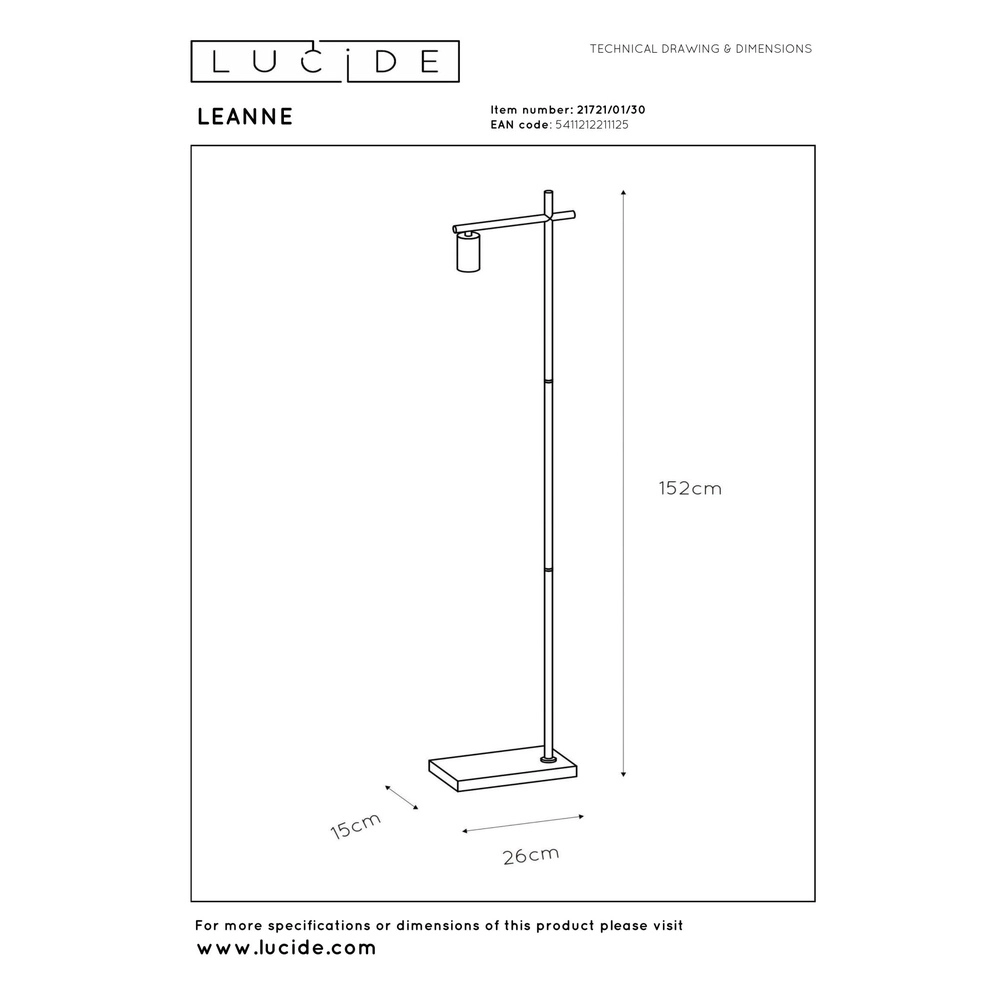 Floor lamp Leanne Black Lucide 5411212211125