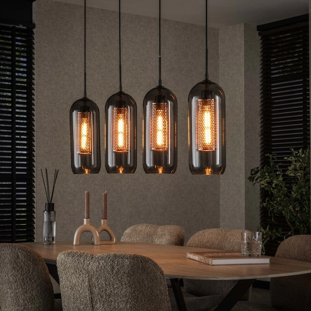 4L pendant light Smoke E27 - black with copper
